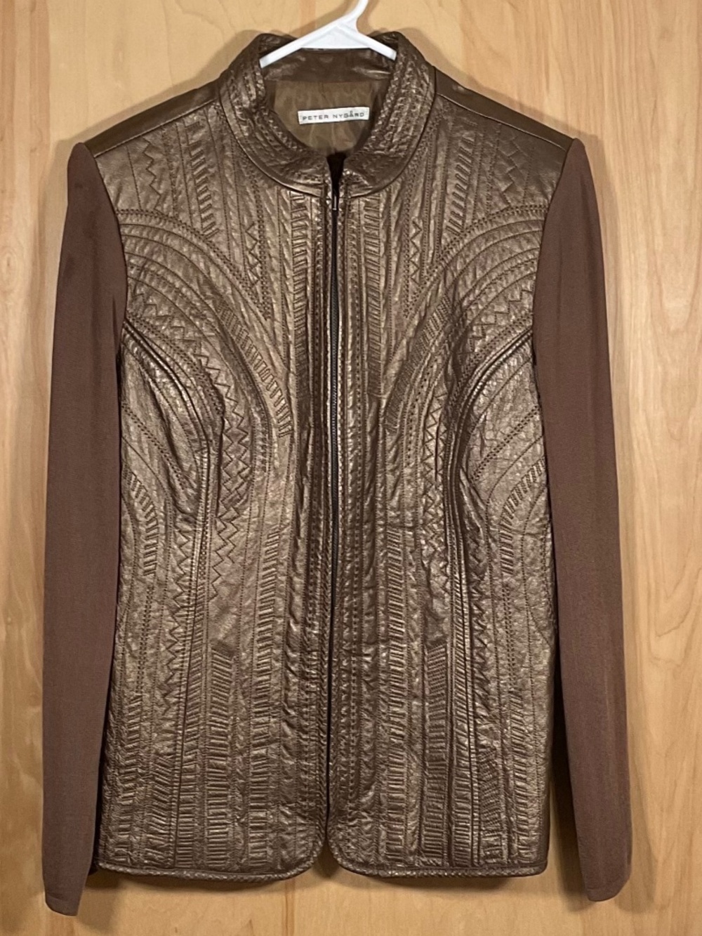 Peter Nygard Bronze-tone Textured Metallic Leather Jacket - EUC